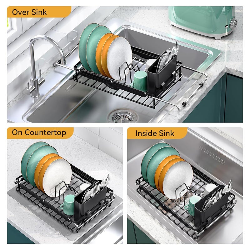 TOOLF Over the Sink Dish Drying Rack,In Sink Dish Drying Racks,Expandable Dish Rack Over Sink Counter,Adjustable Dish Drainer for Inside Sink with Utensil Holder, Stainless Steel Dish Strainer Compact Size - Image 2
